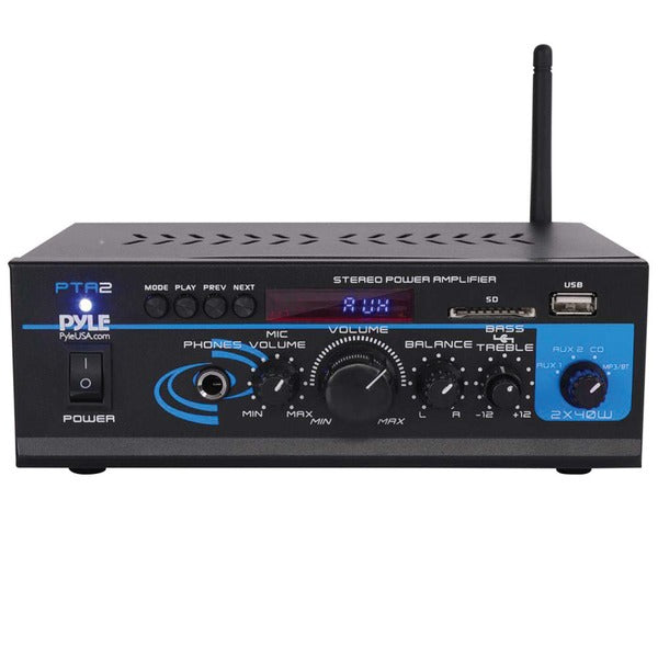 Pyle PTA2 PTA2 40 Watts x 2 2.0-Stereo Mini Power Amp with Bluetooth