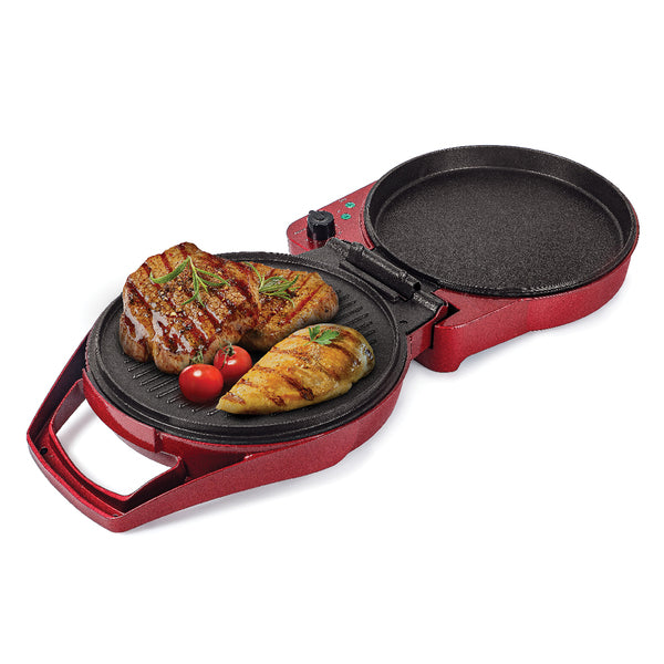 Commercial Chef CHPG12R Multifunction 11-In. Pizza Maker and Indoor Grill, Red