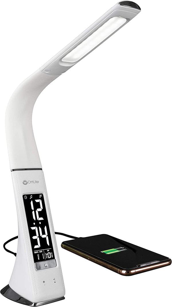 OttLite Thrive LED Sanitizing Desk Lamp with Clock and USB Charging